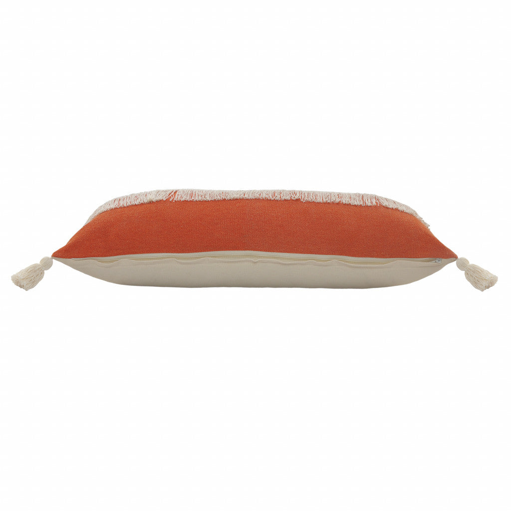 14" X 36" Orange And Off-White 100% Cotton Zippered Pillow FurniFindUSA