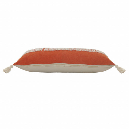 14" X 36" Orange And Off-White 100% Cotton Zippered Pillow FurniFindUSA