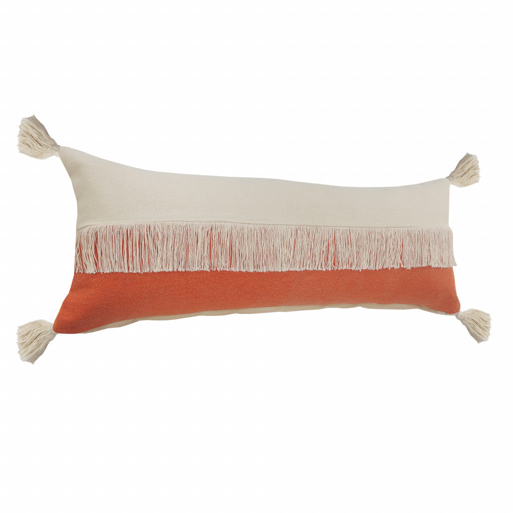 14" X 36" Orange And Off-White 100% Cotton Zippered Pillow FurniFindUSA