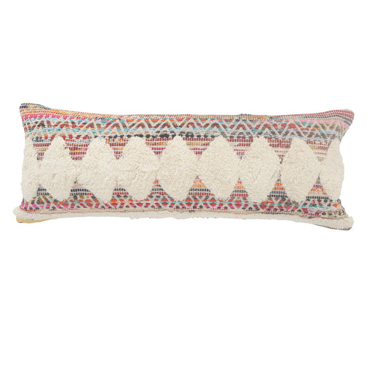 14" X 36" Off-White Red Blue Orange And Green 100% Cotton Striped Zippered Pillow 7.5" (L) x 36.0" (W) x 14.0" (H) FurniFindUSA