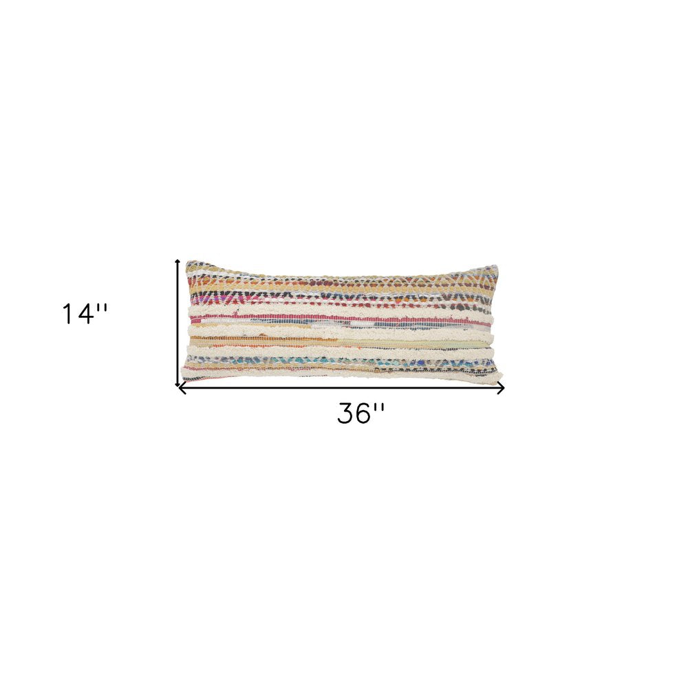 14" X 36" Off White Red And Blue Cotton Striped Throw Pillow — view 8