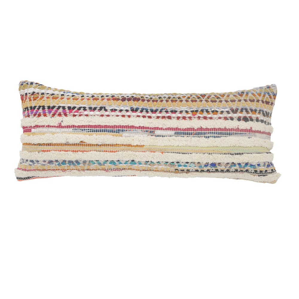 14" X 36" Off White Red And Blue Cotton Striped Throw Pillow — view 1