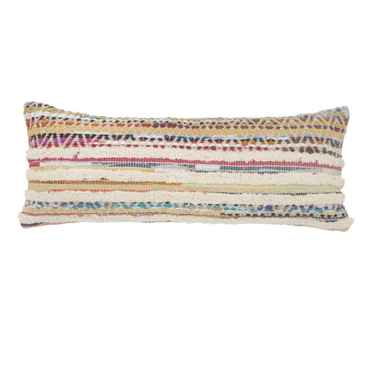 14" X 36" Off White Red And Blue Cotton Striped Throw Pillow HomeRoots