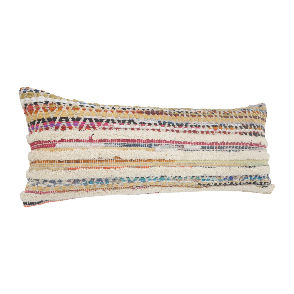 14" X 36" Off White Red And Blue Cotton Striped Throw Pillow HomeRoots