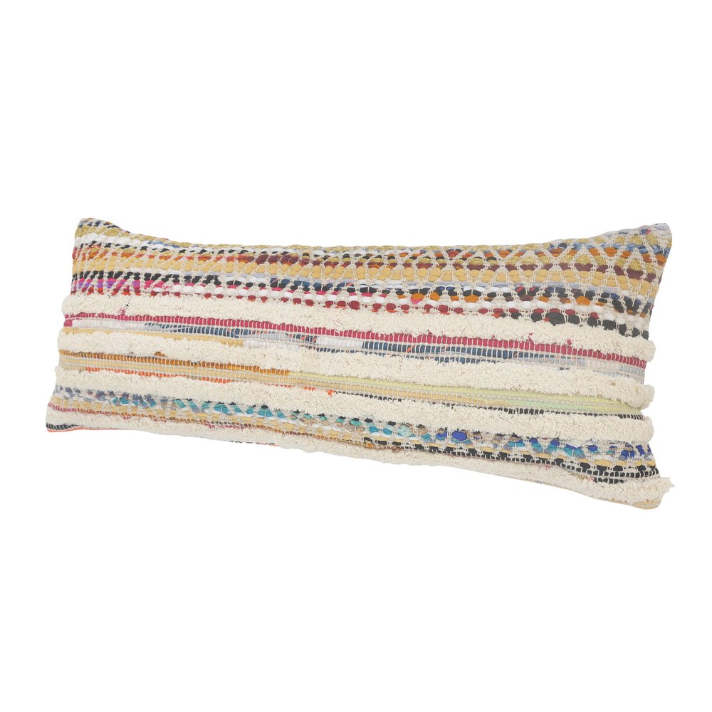 14" X 36" Off White Red And Blue Cotton Striped Throw Pillow — view 6
