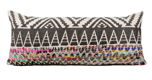 14" X 36" Off-White Black Red Blue Orange And Green 100% Cotton Geometric Zippered Pillow FurniFindUSA