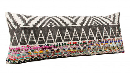 14" X 36" Off-White Black Red Blue Orange And Green 100% Cotton Geometric Zippered Pillow FurniFindUSA