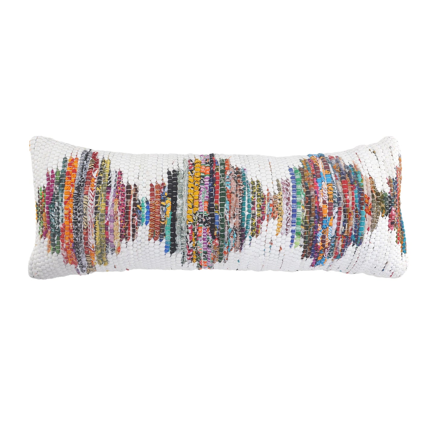 14" X 36" White Red Blue Orange And Green 100% Cotton Geometric Zippered Pillow 7.5" (L) x 36.0" (W) x 14.0" (H) FurniFindUSA