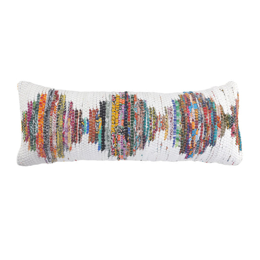 14" X 36" White Red Blue Orange And Green 100% Cotton Geometric Zippered Pillow 7.5" (L) x 36.0" (W) x 14.0" (H) FurniFindUSA