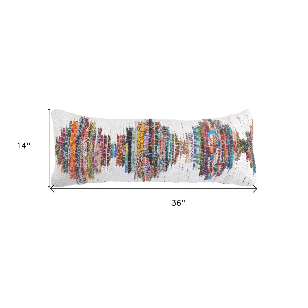 14" X 36" Red And White Geometric Cotton Throw Pillow — view 1