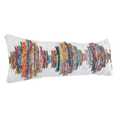 14" X 36" White Red Blue Orange And Green 100% Cotton Geometric Zippered Pillow 7.5" (L) x 36.0" (W) x 14.0" (H) FurniFindUSA