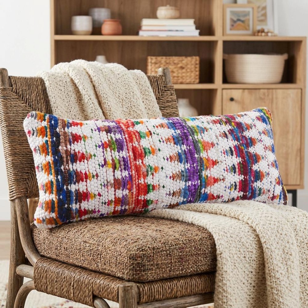 14" X 36" White Red Blue Orange And Green 100% Cotton Geometric Zippered Pillow — view 11