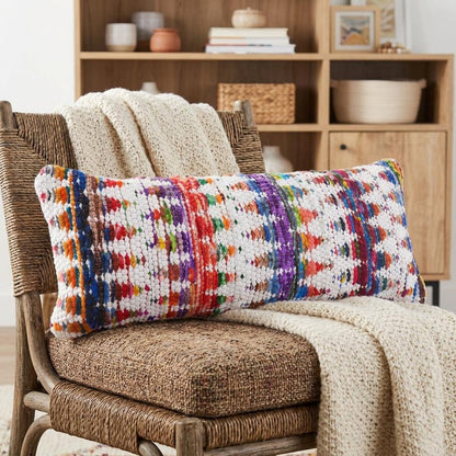 14" X 36" White Red Blue Orange And Green 100% Cotton Geometric Zippered Pillow HomeRoots