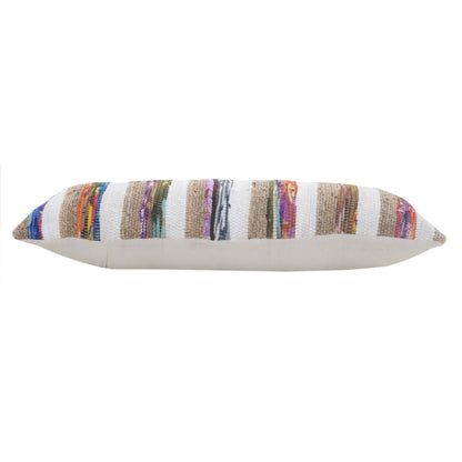 14" X 36" White Red Blue Orange And Tan Polyester Geometric Zippered Pillow FurniFindUSA