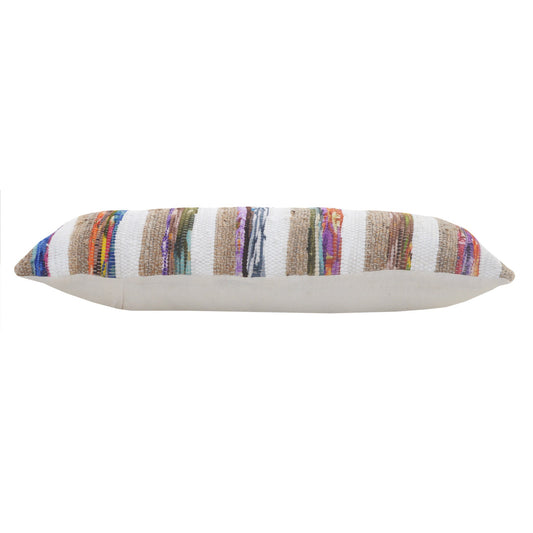 14" X 36" White Red Blue Orange And Tan Polyester Geometric Zippered Pillow FurniFindUSA