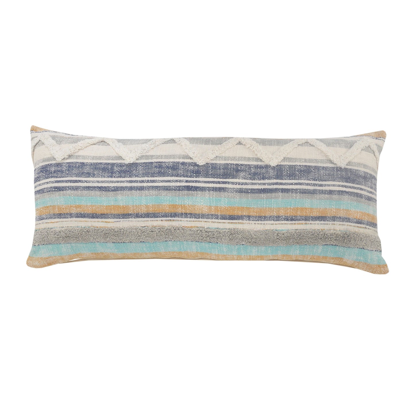 14" X 36" Orange Turquoise Gray Blue And White 100% Cotton Striped Zippered Pillow FurniFindUSA