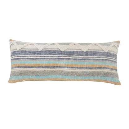 14" X 36" Orange Turquoise Gray Blue And White 100% Cotton Striped Zippered Pillow FurniFindUSA