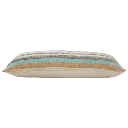 14" X 36" Orange Turquoise Gray Blue And White 100% Cotton Striped Zippered Pillow FurniFindUSA