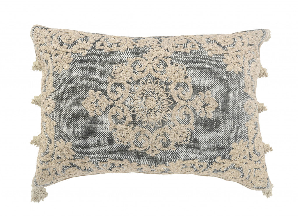 14" X 20" Gray And Ivory 100% Cotton Abstract Zippered Pillow FurniFindUSA