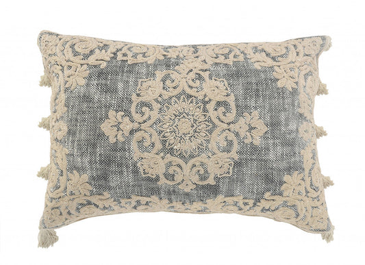 14" X 20" Gray And Ivory 100% Cotton Abstract Zippered Pillow FurniFindUSA