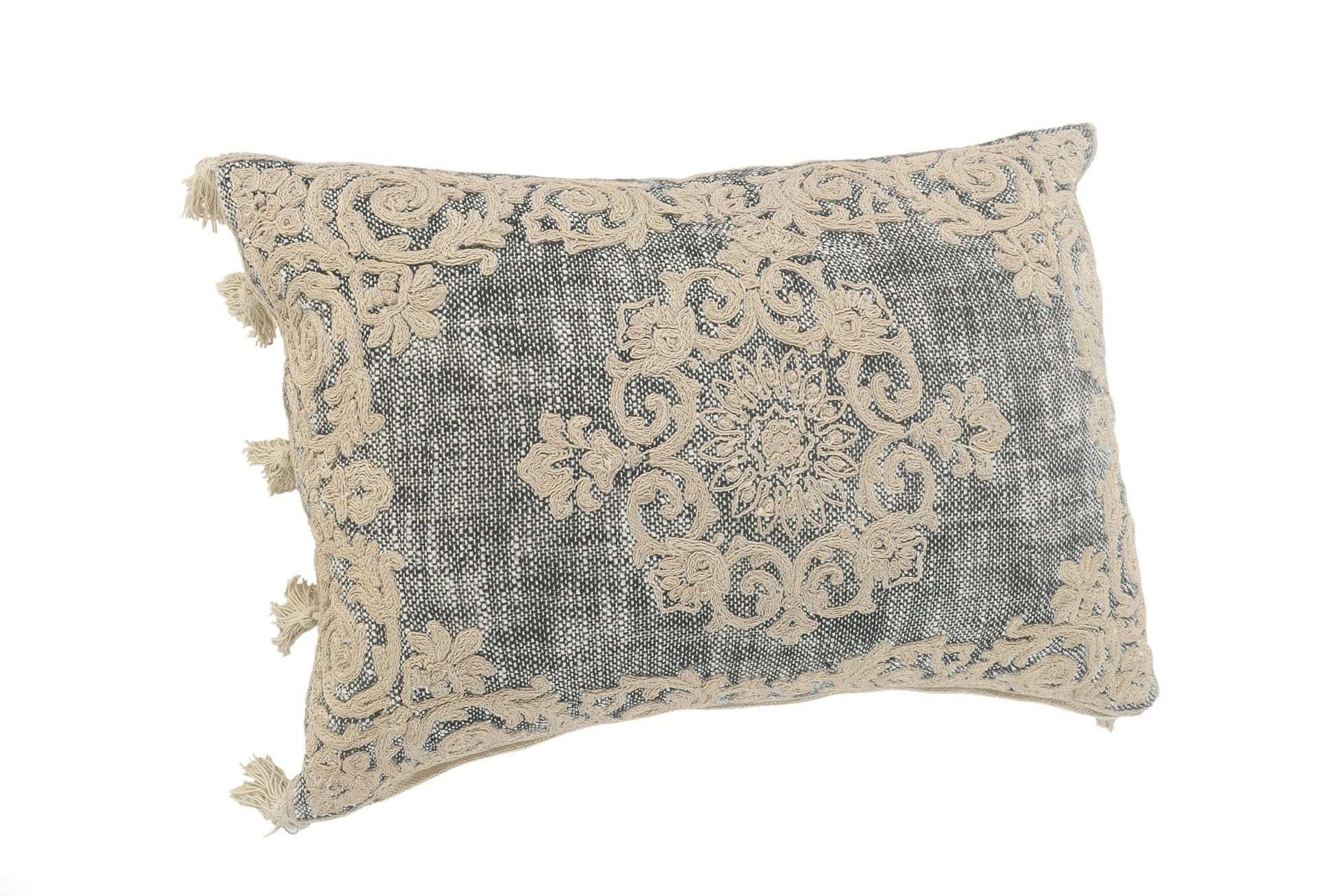 14" X 20" Gray And Ivory 100% Cotton Abstract Zippered Pillow FurniFindUSA