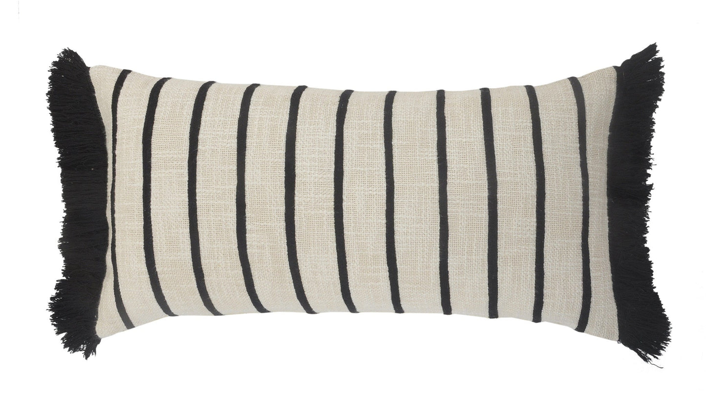 12" X 28" Ivory And Black 100% Cotton Striped Zippered Pillow FurniFindUSA