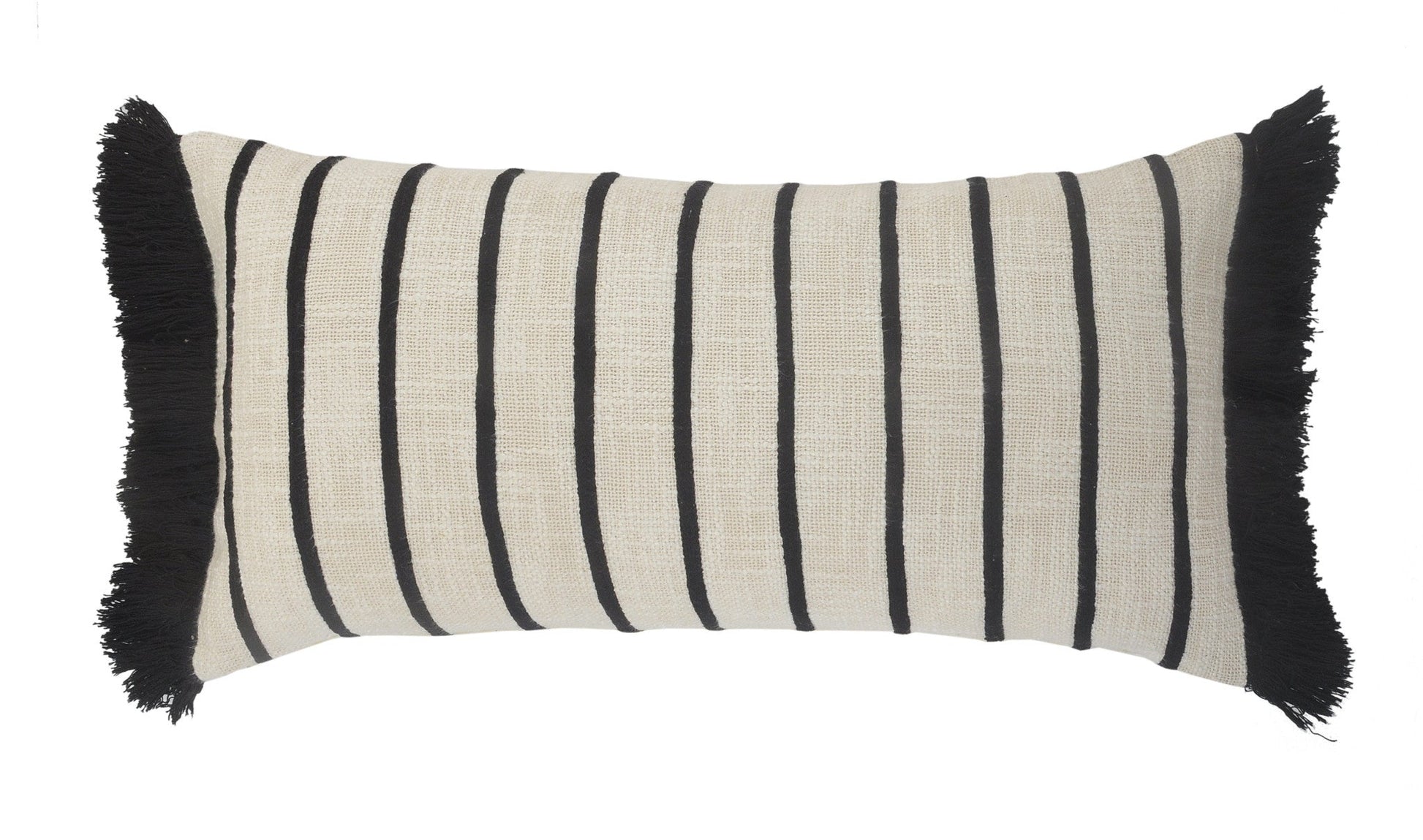 12" X 28" Ivory And Black 100% Cotton Striped Zippered Pillow FurniFindUSA