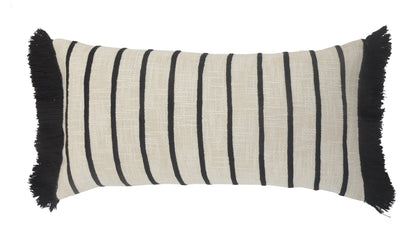 12" X 28" Ivory And Black 100% Cotton Striped Zippered Pillow FurniFindUSA
