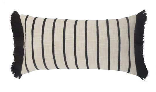 12" X 28" Ivory And Black 100% Cotton Striped Zippered Pillow FurniFindUSA