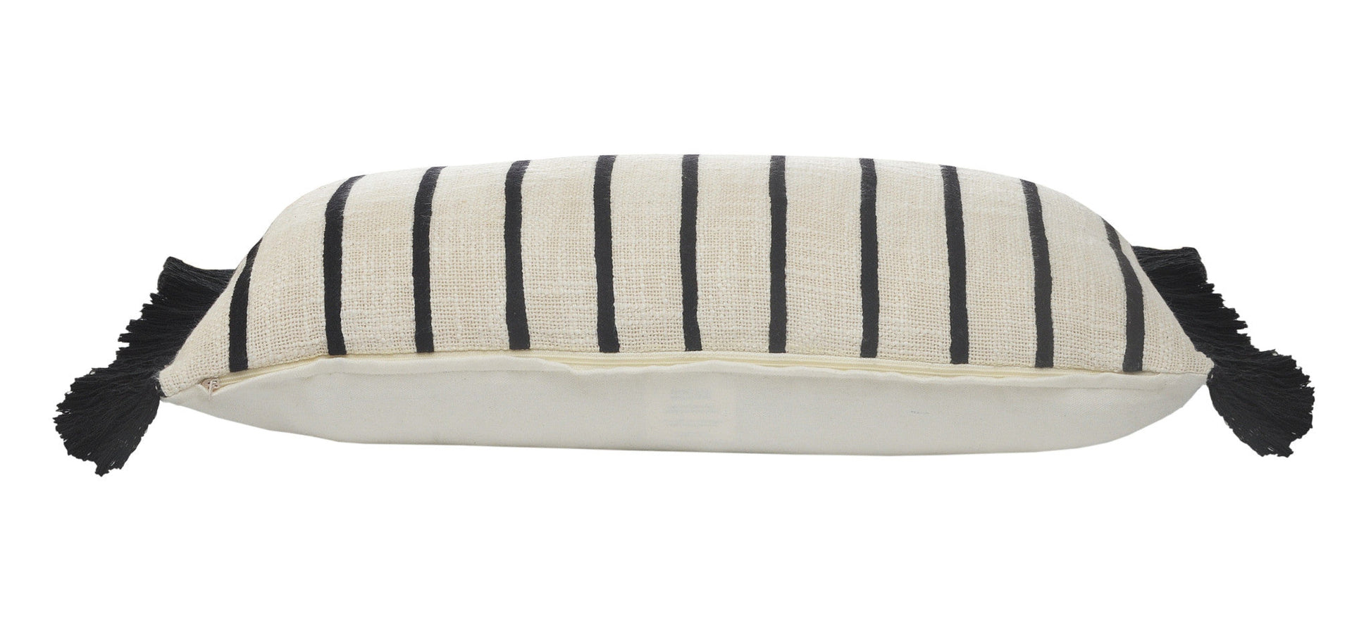 12" X 28" Ivory And Black 100% Cotton Striped Zippered Pillow FurniFindUSA