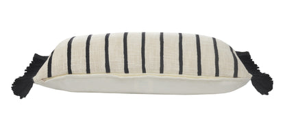 12" X 28" Ivory And Black 100% Cotton Striped Zippered Pillow FurniFindUSA