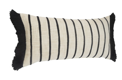 12" X 28" Ivory And Black 100% Cotton Striped Zippered Pillow FurniFindUSA