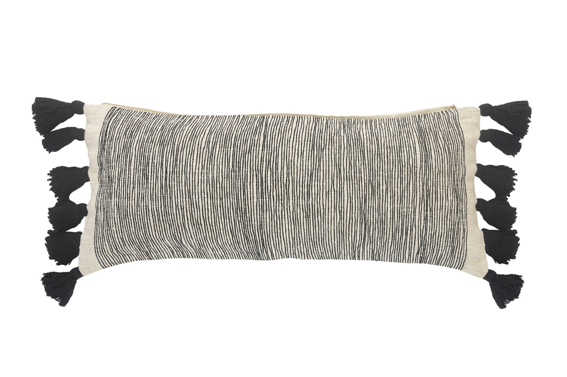 12" X 28" Gray Black And Ivory 100% Cotton Geometric Zippered Pillow FurniFindUSA