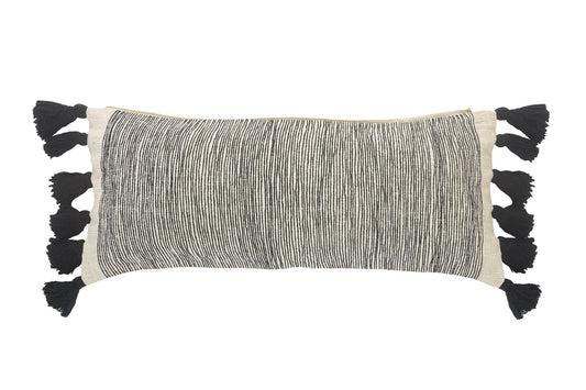 12" X 28" Gray Black And Ivory 100% Cotton Geometric Zippered Pillow FurniFindUSA