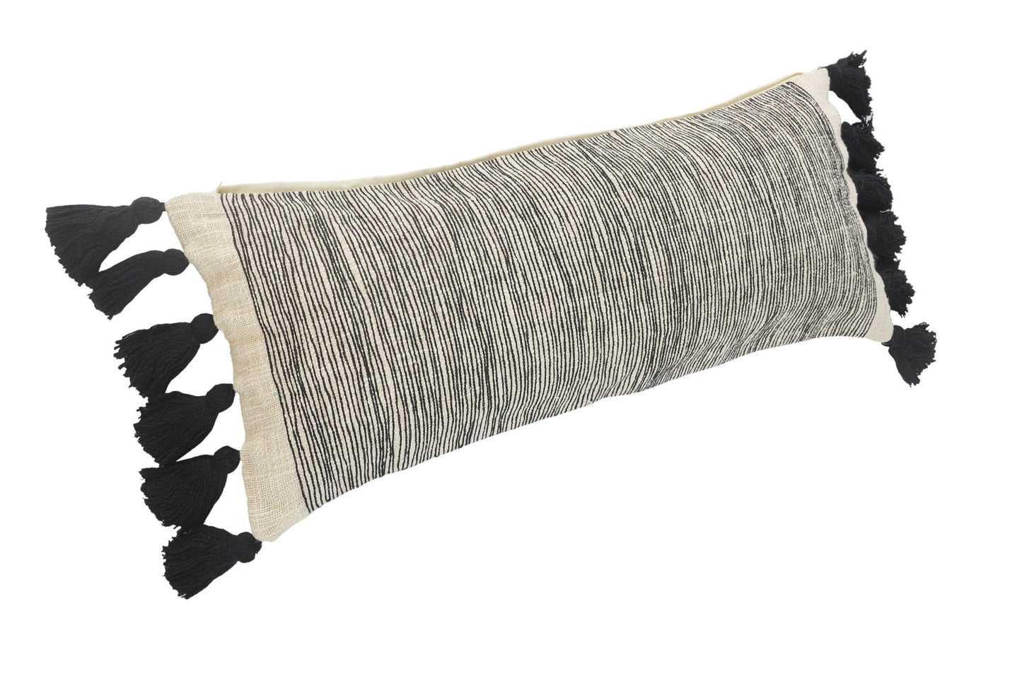 12" X 28" Gray Black And Ivory 100% Cotton Geometric Zippered Pillow FurniFindUSA