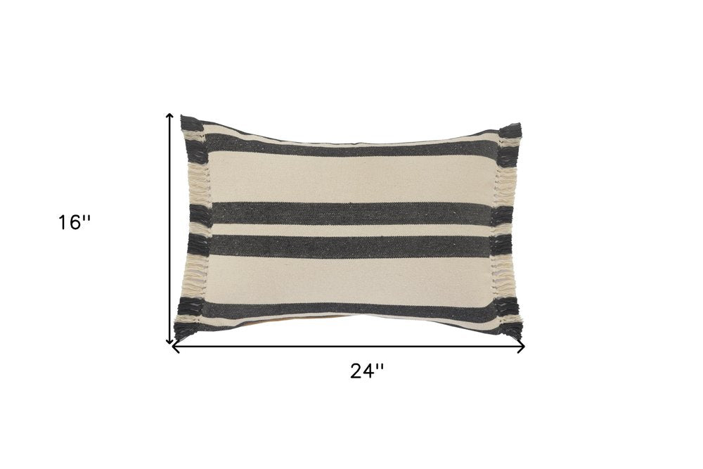 16" X 24" Gray And White 100% Cotton Striped Zippered Pillow HomeRoots