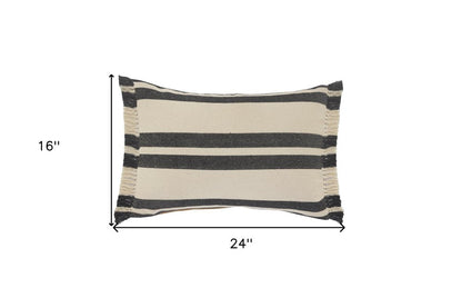 16" X 24" Gray And White 100% Cotton Striped Zippered Pillow HomeRoots