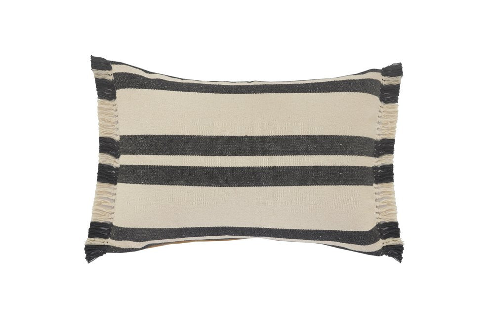 16" X 24" Gray And White 100% Cotton Striped Zippered Pillow HomeRoots