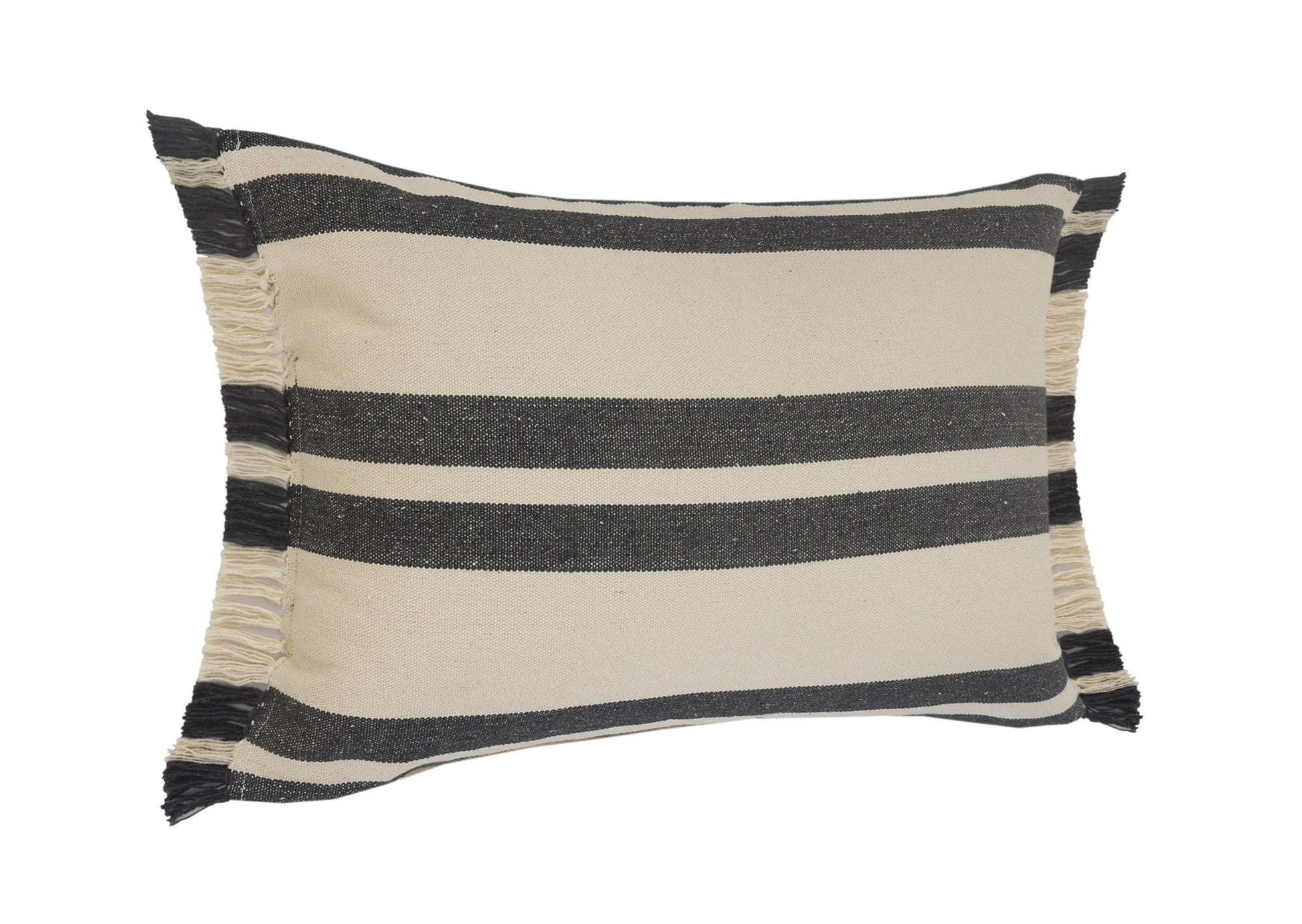 16" X 24" Gray And White 100% Cotton Striped Zippered Pillow FurniFindUSA