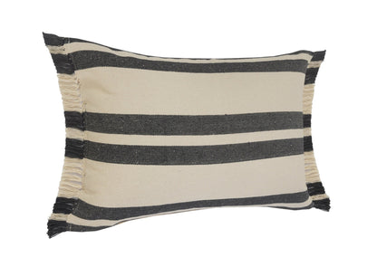 16" X 24" Gray And White 100% Cotton Striped Zippered Pillow FurniFindUSA