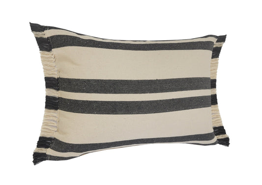16" X 24" Gray And White 100% Cotton Striped Zippered Pillow FurniFindUSA