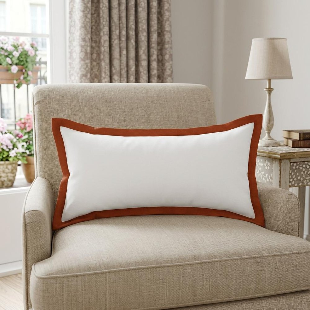 14" X 36" White And Red 100% Cotton Geometric Zippered Pillow — view 9