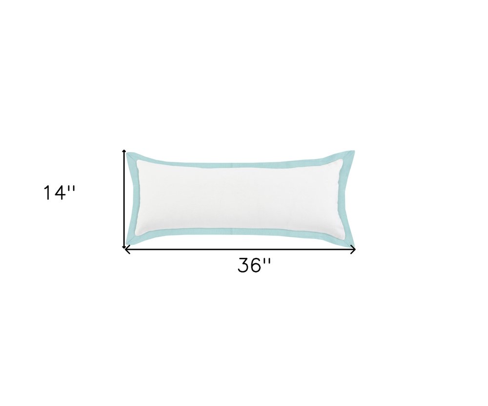 14" X 36" White And Icy Blue 100% Cotton Geometric Zippered Pillow HomeRoots