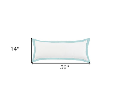 14" X 36" White And Icy Blue 100% Cotton Geometric Zippered Pillow HomeRoots