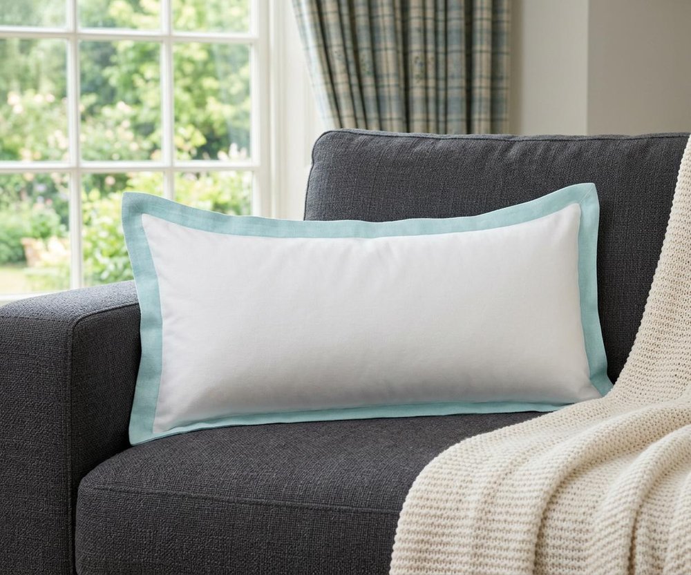 14" X 36" White And Icy Blue 100% Cotton Geometric Zippered Pillow HomeRoots