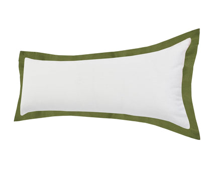 14" X 36" White And Moss Green 100% Cotton Geometric Zippered Pillow FurniFindUSA