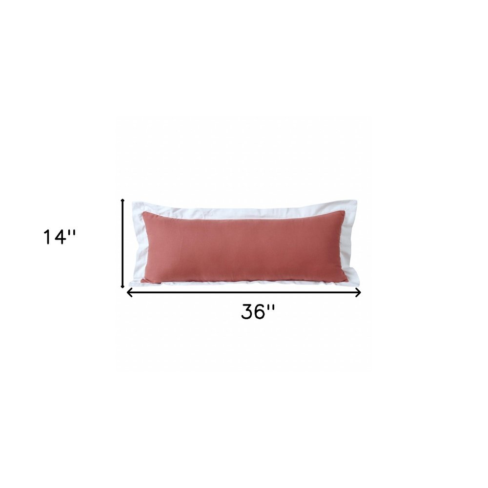 14" X 36" Deep Coral And White 100% Cotton Geometric Zippered Pillow HomeRoots