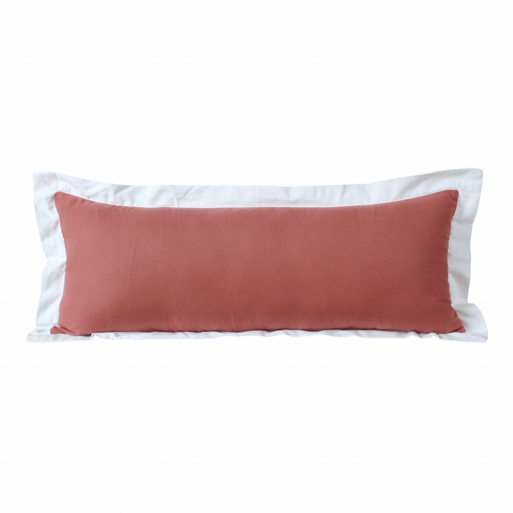 14" X 36" Deep Coral And White 100% Cotton Geometric Zippered Pillow HomeRoots