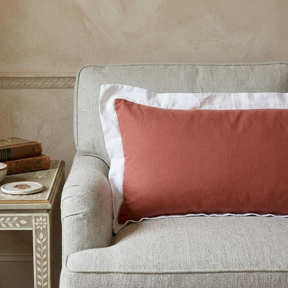 14" X 36" Deep Coral And White 100% Cotton Geometric Zippered Pillow HomeRoots