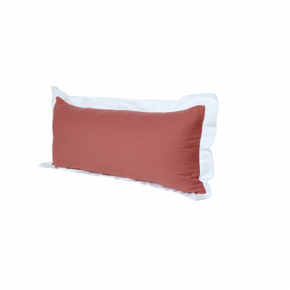 14" X 36" Deep Coral And White 100% Cotton Geometric Zippered Pillow — view 4